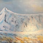 Maleri av et fjell med snø